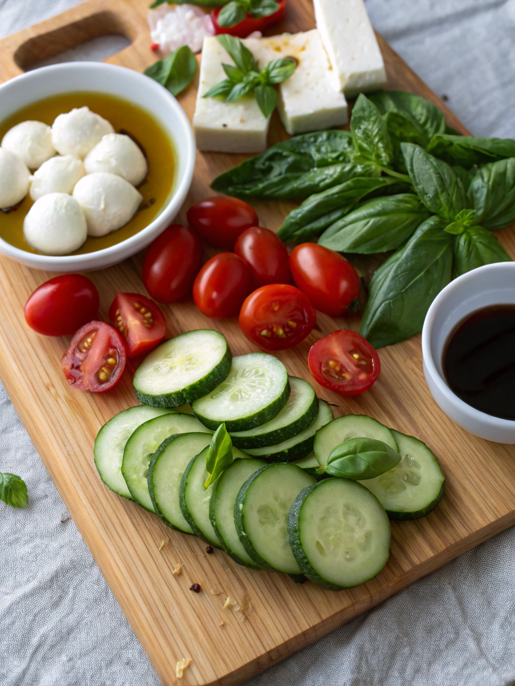 Cucumber Caprese Salad ingredients