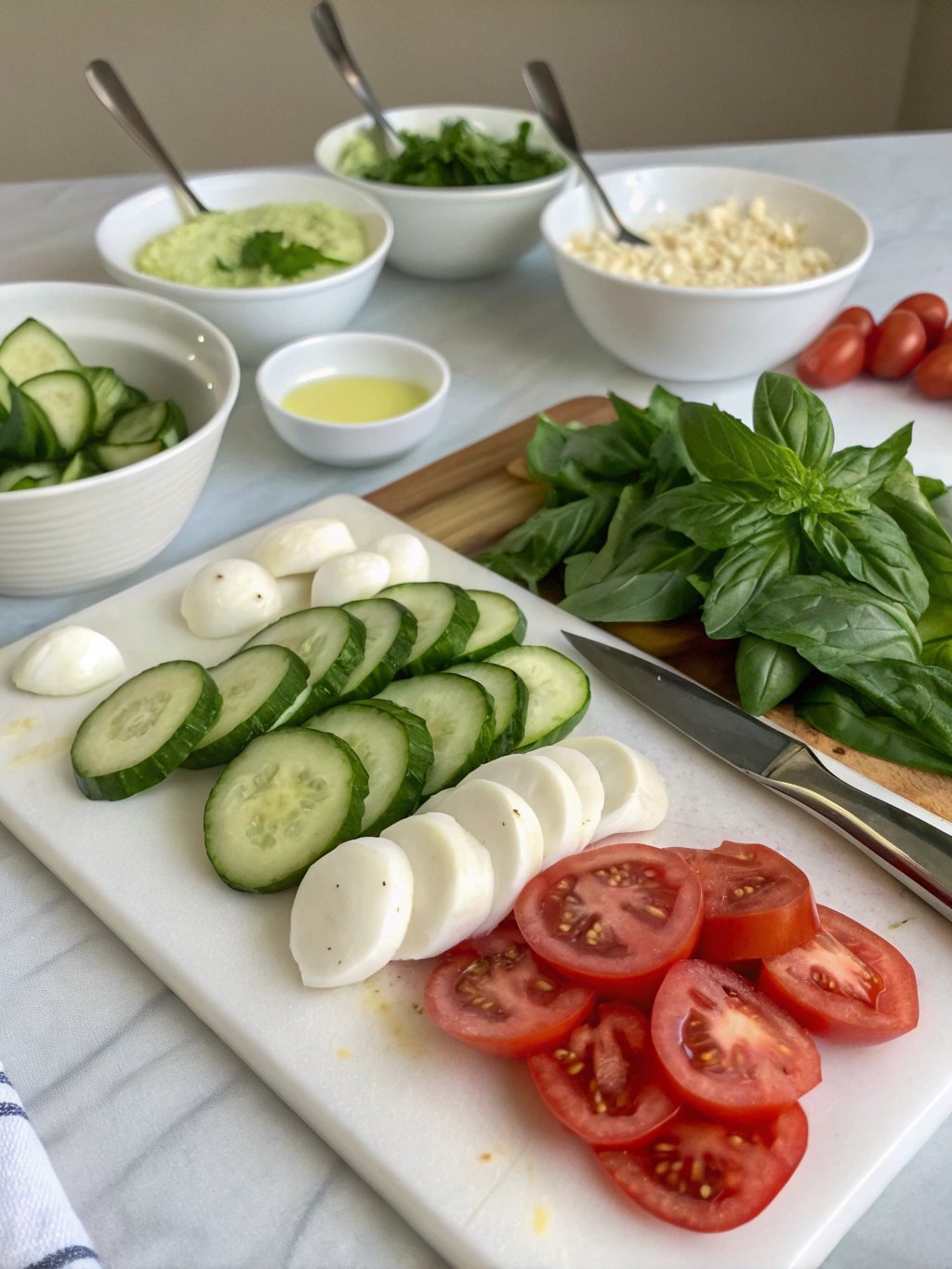 Cucumber Caprese Salad preparing steps