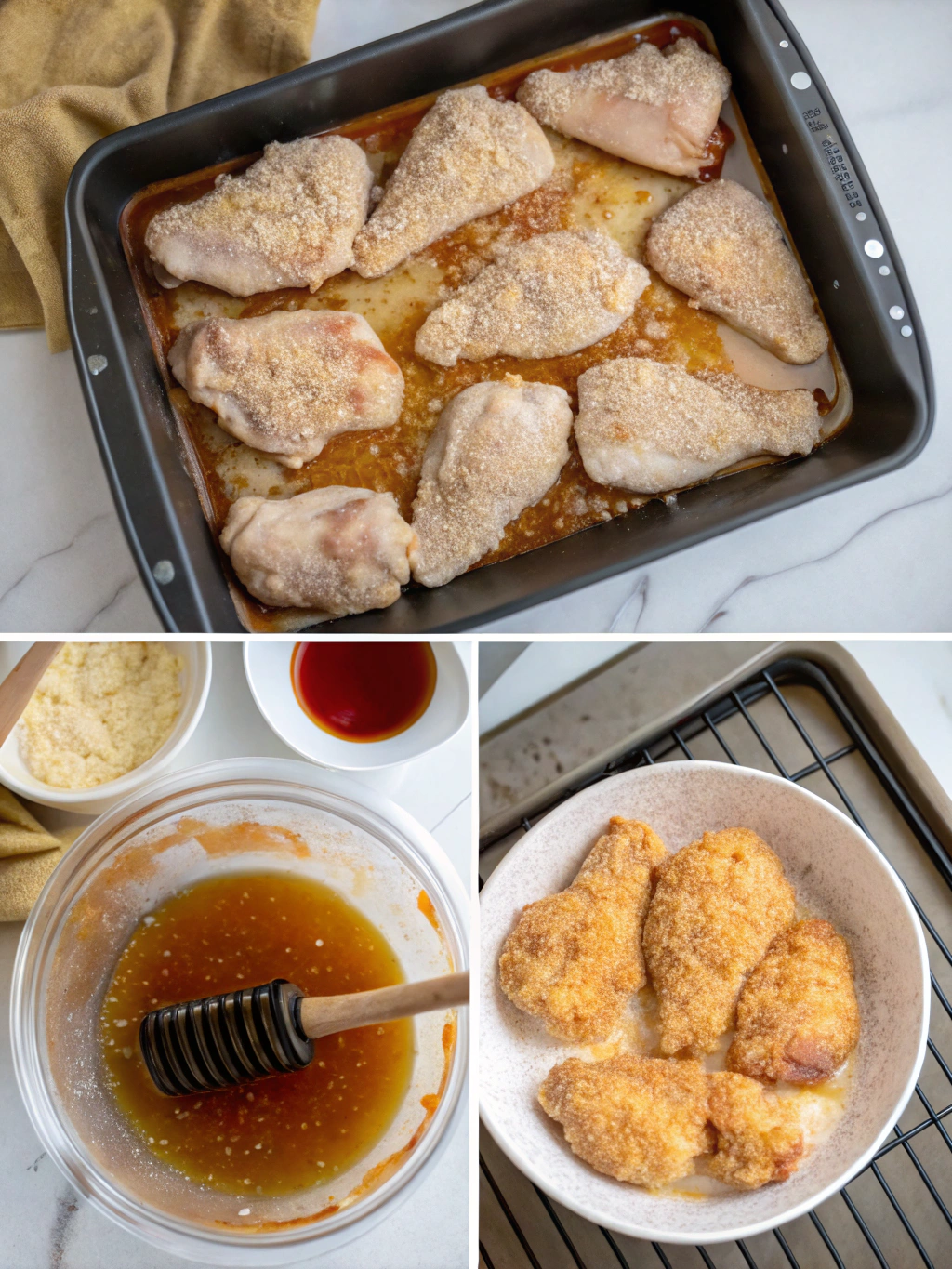 Baked Crunchy Hot Honey Chicken preparing steps